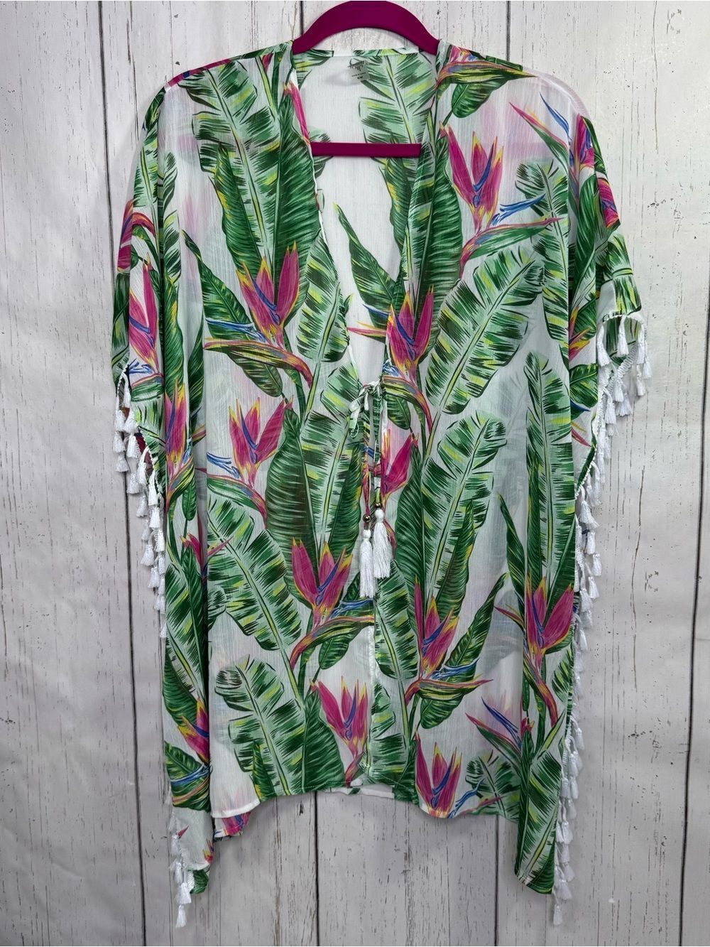 TiNiBiKiNi Tropical Tassel Swim Cover Up Kimono Bird Of Paradise Beach Resort